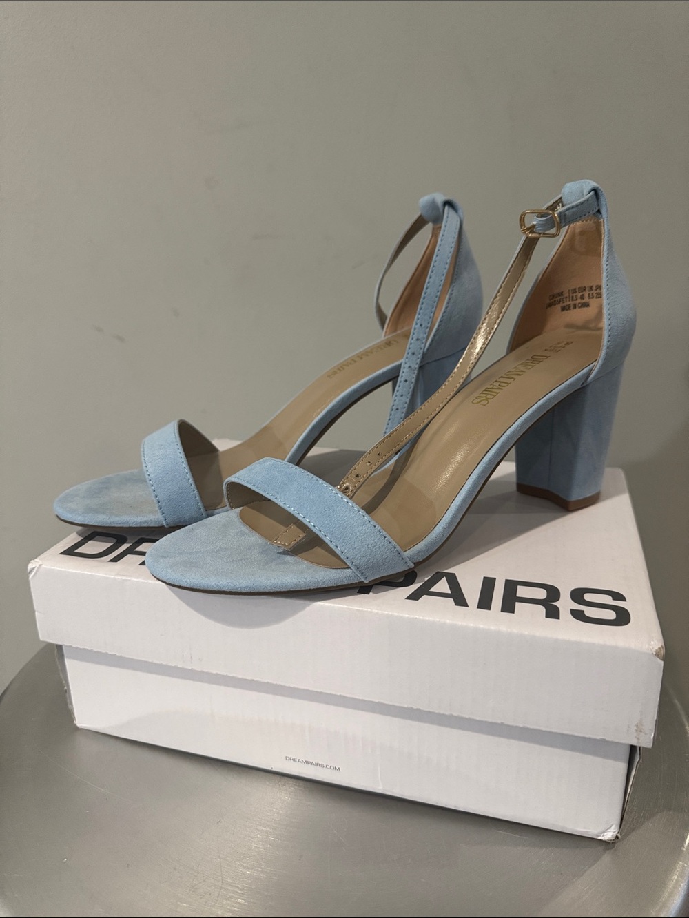 Chunks Sky Blue Suede Block Heel Sandals
